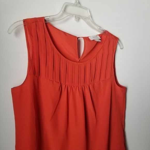 LOFT Orange Sleeveless Pleated Top Blouse with Tie Size M - Picture 2 of 8